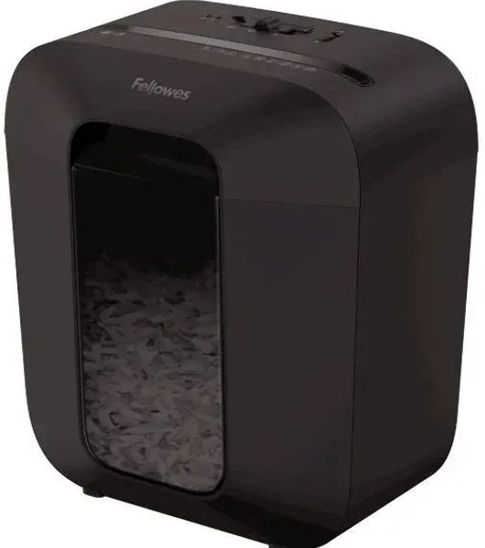 Шредер Fellowes PowerShred LX25 черный (секр.P-4)/перекрестный/6лист./11.5лтр./скрепки/скобы/пл.карты