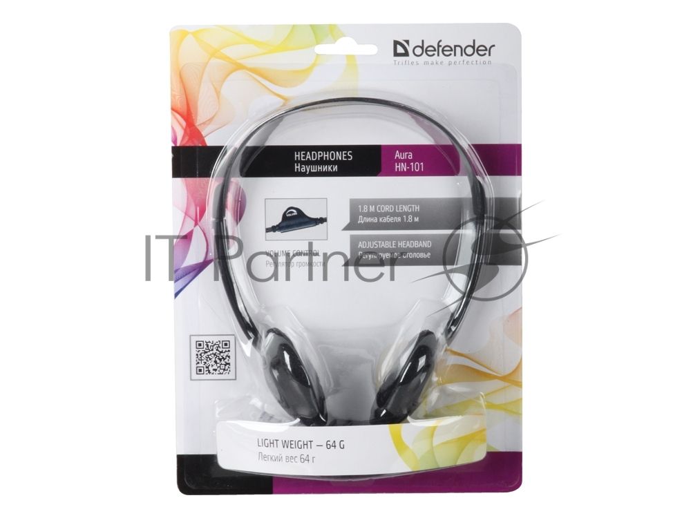Проводные наушники Defender Aura 101 черный, накладные, Jack 3.5 мм