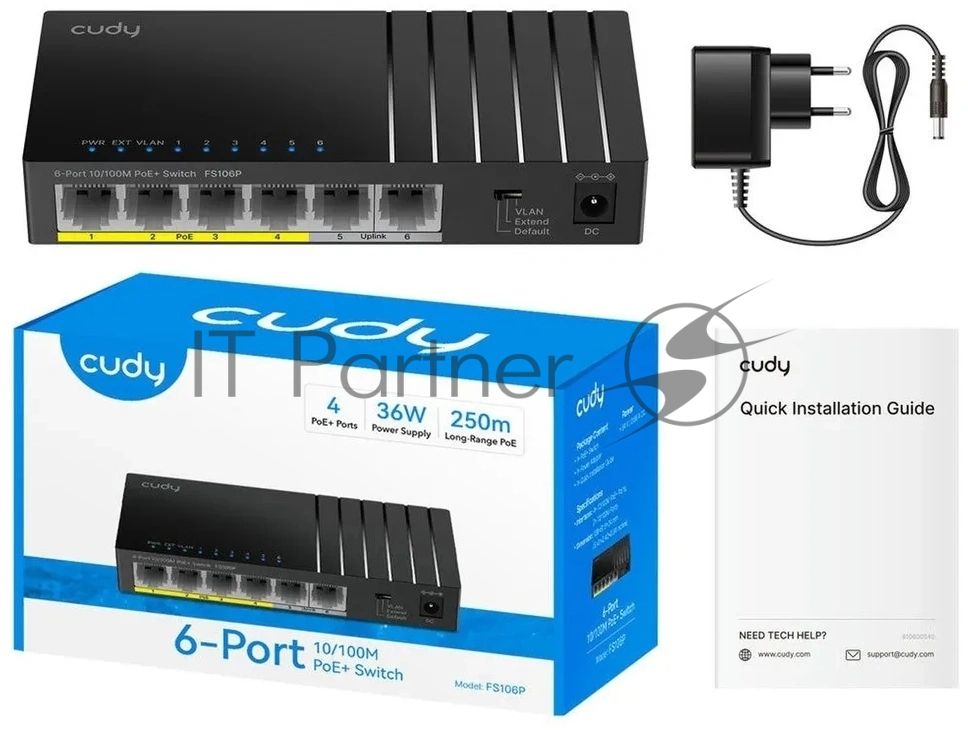 Коммутатор Cudy FS106P, 6×100 Мбит/с, неуправляемый