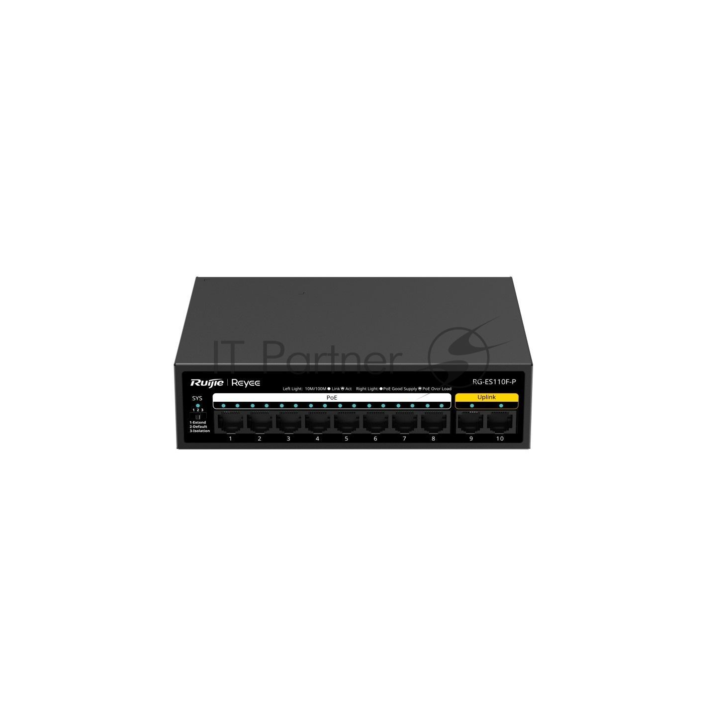 Коммутатор Ruijie Reyee RG-ES110F-P, 8×100 Мбит/с PoE + 2×100 Мбит/с, неуправляемый