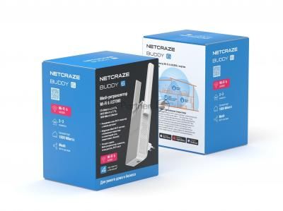 Wi-Fi Mesh-ретранслятор Netcraze Buddy 6 (NC-3411) Wi-Fi AX3000 2,4 ГГц/ 5 ГГц, 1x1000 Мбит/с Ethernet