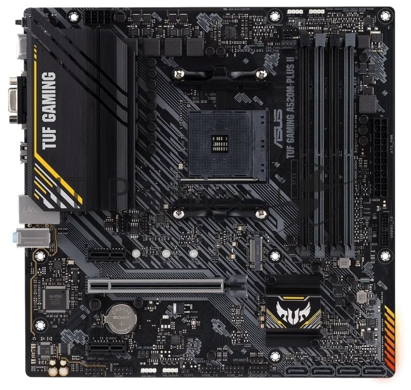 Материнская плата Asus TUF GAMING A520M-PLUS II , AM4, AMD A520, 4xDDR4, 4xSATA, 2xM.2, 1xPCIe 3.0 x16, 2xPCIe 3.0 x1, 1xVGA, 1xDVI, 1xHDMI, 1x1Gb LAN, 1xUSB-A 10Gbps, 4xUSB-A 5Gbps, 2xUSB-A 2.0, 3x3.5 мм, 7.1, mATX