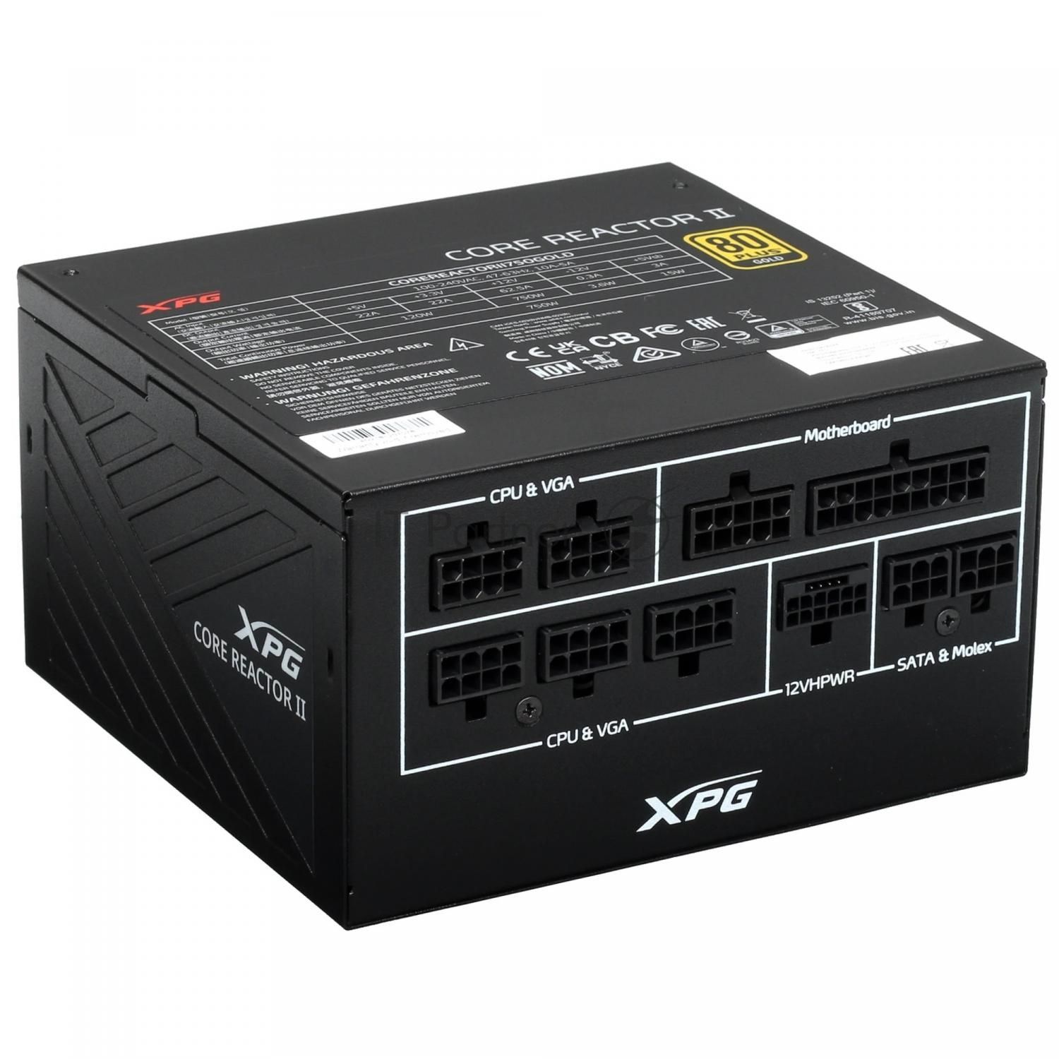 Блок питания ADATA XPG Core Reactor II COREREACTORII750GOLD RTL (COREREACTORII750G-BKCEU), 750Вт, 80 PLUS Gold, 120мм, модульный, черный