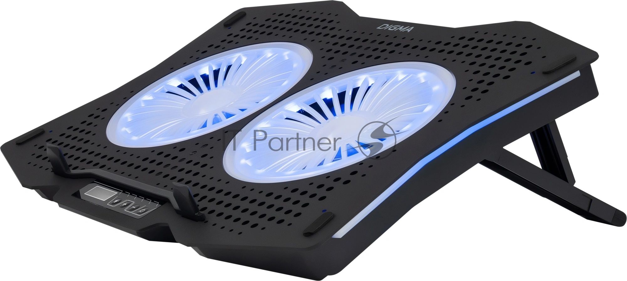 Подставка для ноутбука Digma D-NCP180-2x110RGb 18" 410x280x34мм 20дБ 2xUSB 2x 110ммFAN 700г Fan-control пластик ABS черный