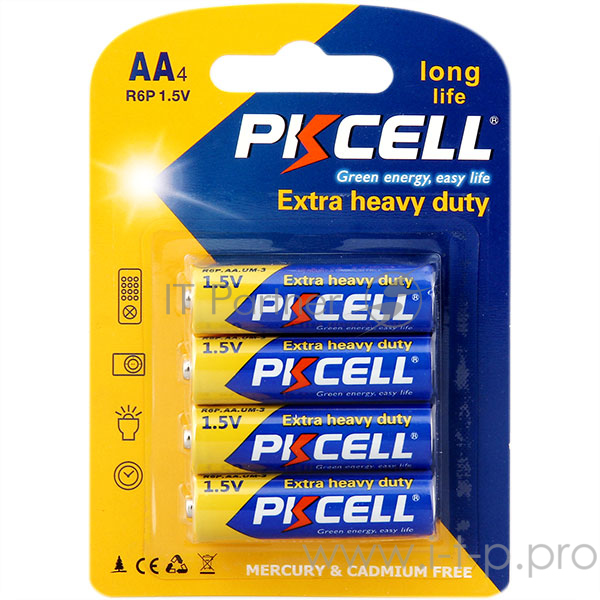 Солевой элемент питания PKCELL R6P-4B тип - AA 4 шт в блистере