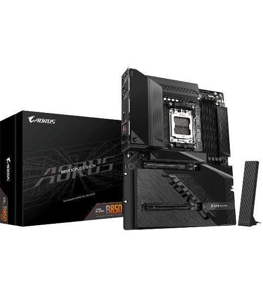 Материнская плата Gigabyte B850 AORUS STEALTH, AM5, AMD B850, 4xDDR5, 2xSATA, 4xM.2, 1xPCIe 5.0 x16, 1xPCIe 4.0 x16, 1xHDMI, 1x5Gb LAN, Wi-Fi 7, Bluetooth 5.4, 1xUSB-C 10Gbps, 2xUSB-A 10Gbps, 4xUSB-A 5Gbps, 4xUSB-A 2.0, 3x3.5 мм + S/PDIF оптический, 7.1, 
