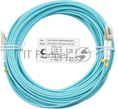 Патч-корд оптический Cabeus Tight Buffer FOP-50-LC-LC-20m Duplex LC/LC, OM3 50/125, LSZH, 20м, Ø 3мм, серый хвостовик, цвет: аква