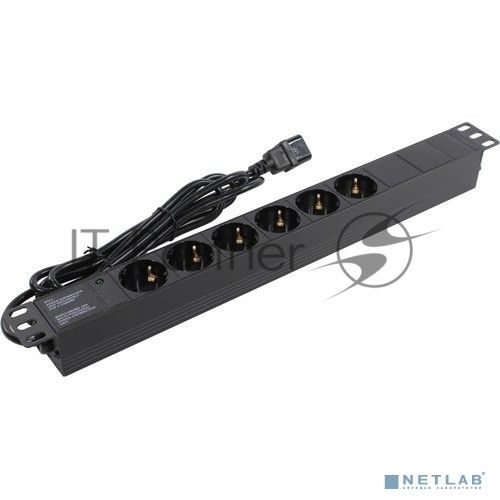 Блок розеток горизонтальный ExeGate ServerPro PDU-19H604 Al-6S-C14-2.5, 19", 1U, Алюминий, 6 Schuko, кабель с вилкой C14 VDE-250V-10A-3*1.5мм2, 2.5 метра, черный