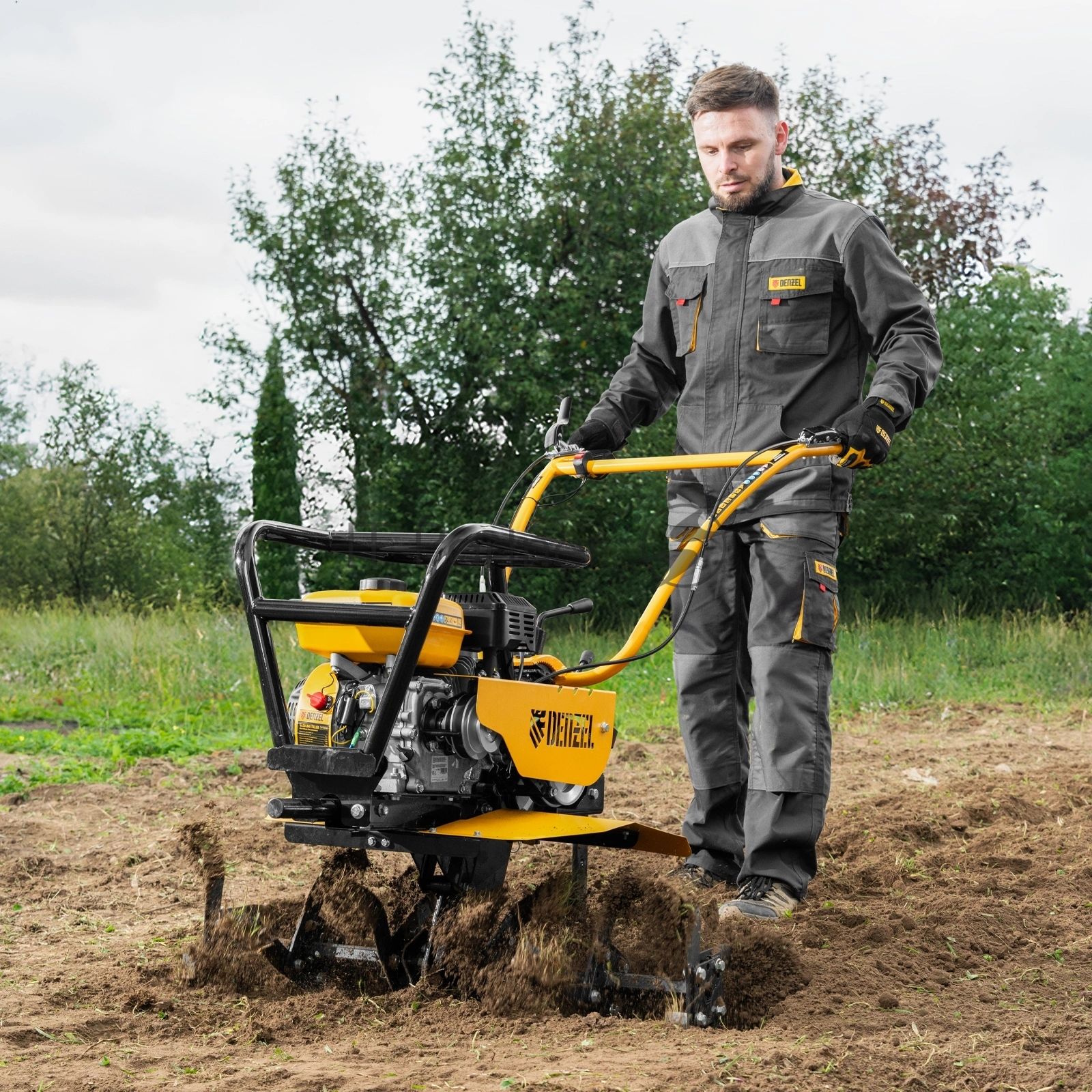 Мотоблок Denzel DPT-470S-PRO, 7 л.с., ремен.сцеп, фрез 3х4, ШОМ, передачи 4В/2Н