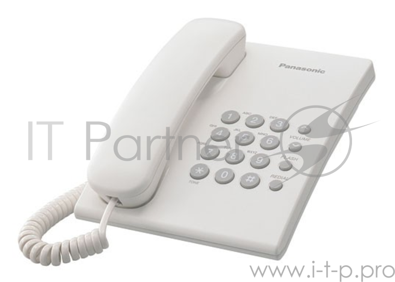 Телефон проводной Panasonic KX-TS2350RUW белый повтор номера, регул-ка громкости, кр.на стену