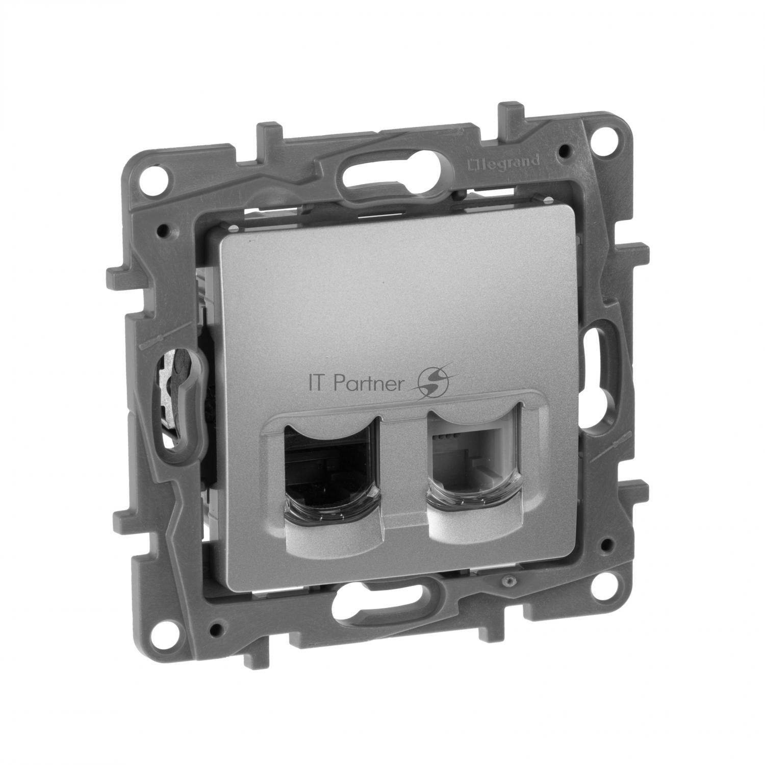 Розетка RJ11+RJ45 кат. 5 UTP, алюминий ETIKA