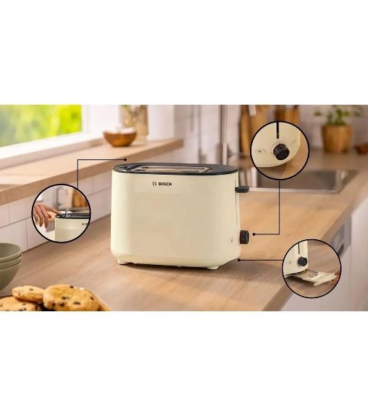 Тостер Bosch TAT2M127 бежевый, 950 Вт, 2 слота