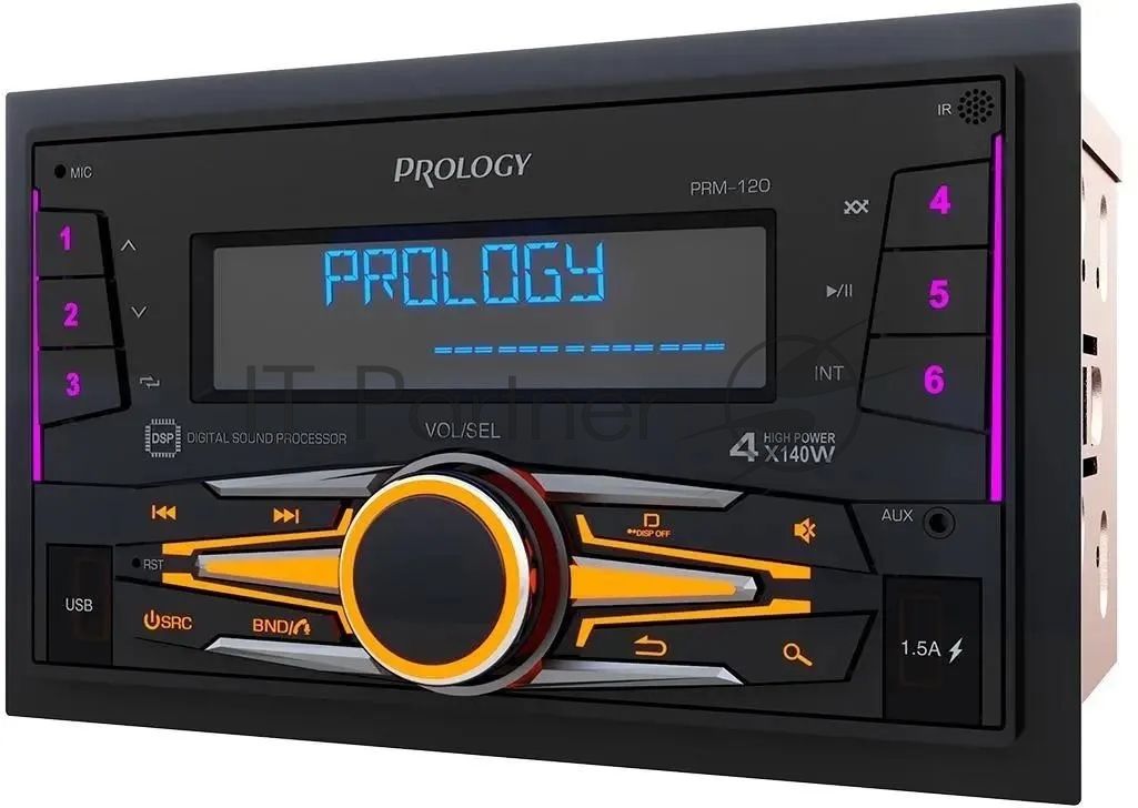 Автомагнитола Prology PRM-120, 2 DIN, Bluetooth, USB Type-A, AUX, пульт ДУ