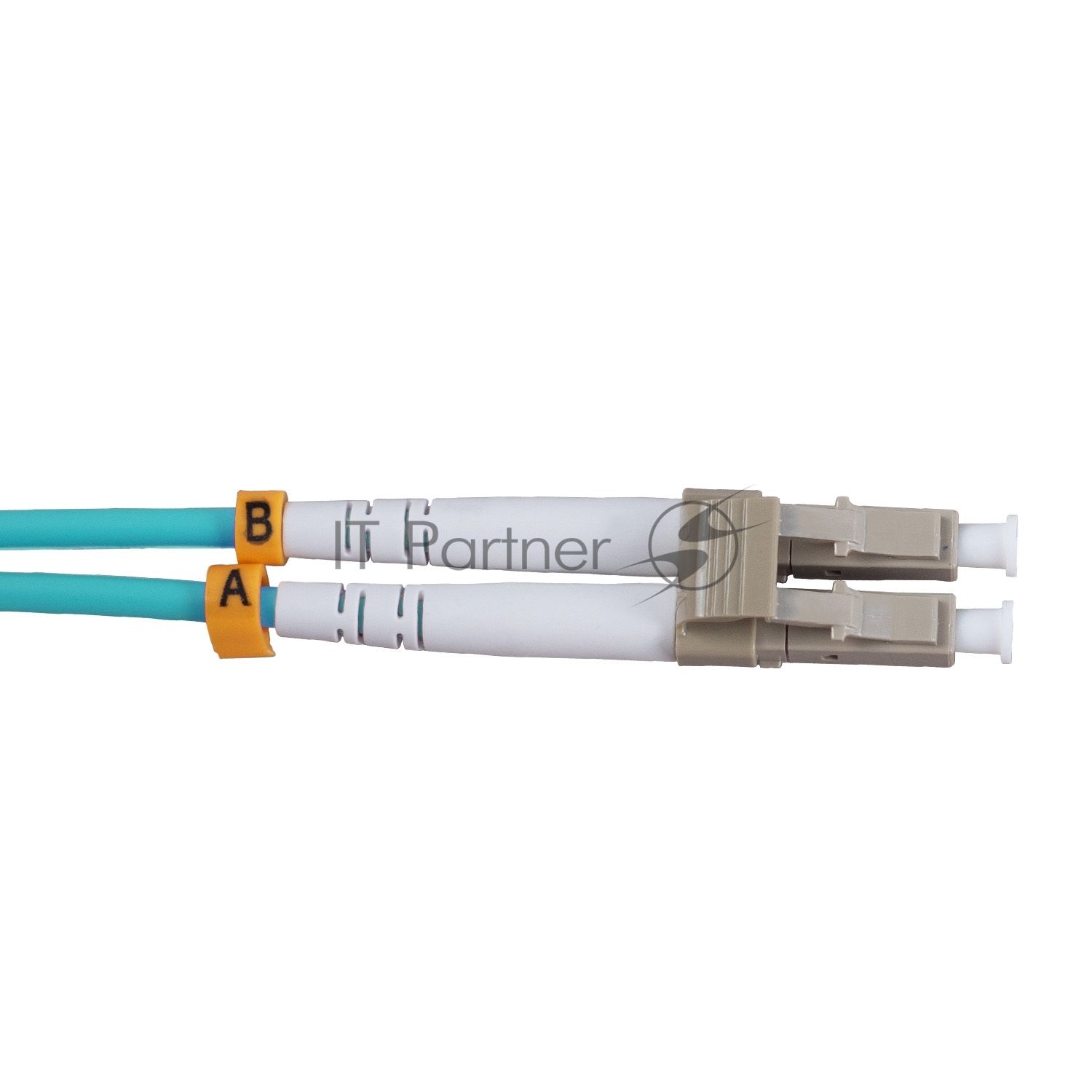 Патч-корд оптический Cabeus Tight Buffer, Duplex LC/SC, OM3 50/125, LSZH, 10м, Ø 3мм, серый хвостовик, бирюзовый