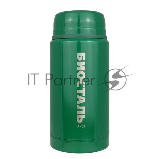 Термос "БИОСТАЛЬ-ОХОТА" с широкой горловиной, суповой, с ложкой, "ЗЕЛЕНЫЙ КЕДР", 0.75