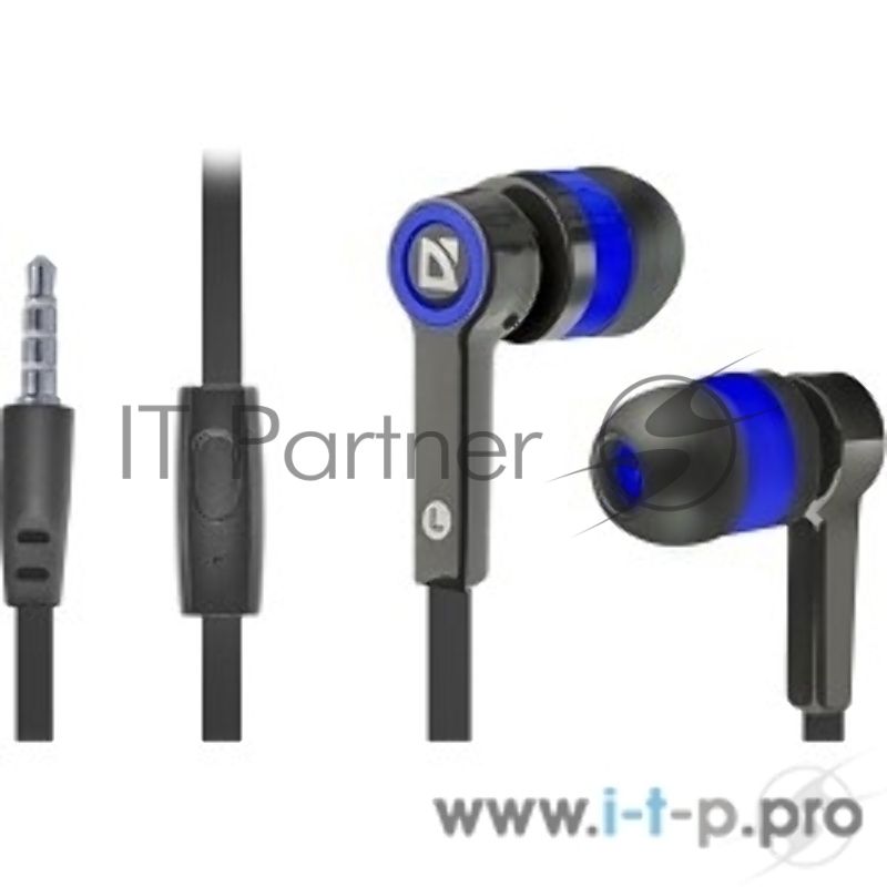Гарнитура Defender Pulse-420 черный/синий 4-пин 3 5 мм jack кабель 1.2 м