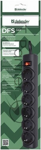 Сетевой фильтр Defender DFS 155/6 розеток/черный/5.0 м