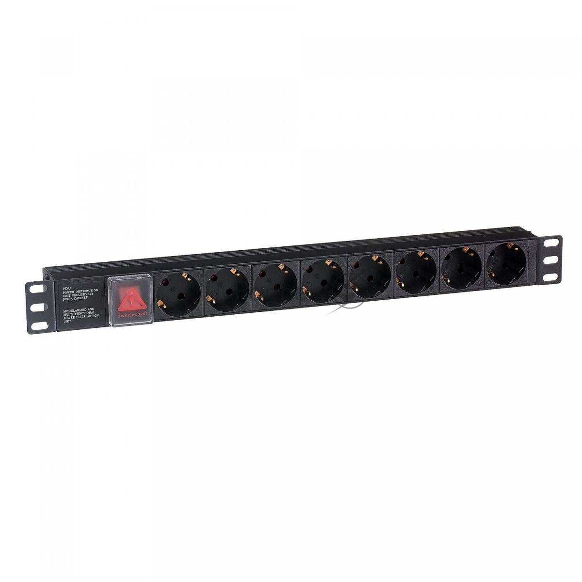Блок розеток горизонтальный ExeGate ServerPro PDU-19H801 Al-8S-C14-SW, 19", 1U, Алюминий, 8 Schuko, С14, выкл. с подсветкой, черный