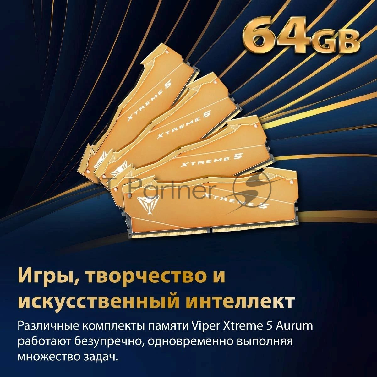 Оперативная память Patriot Viper Xtreme 5 Aurum, DDR5, 32GB (2x16GB), 8000 MHz, CL38, с радиатором, золотистый