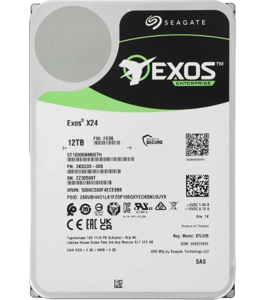 Жесткий диск HDD Seagate Exos X24 12Tb 7200rpm SAS 512Mb 3.5"