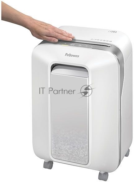 Шредер Fellowes Powershred LX201, белый, DIN P-5, 2х12 мм, 12 лст., 22 лтр., Jam Proof™, SafeSense