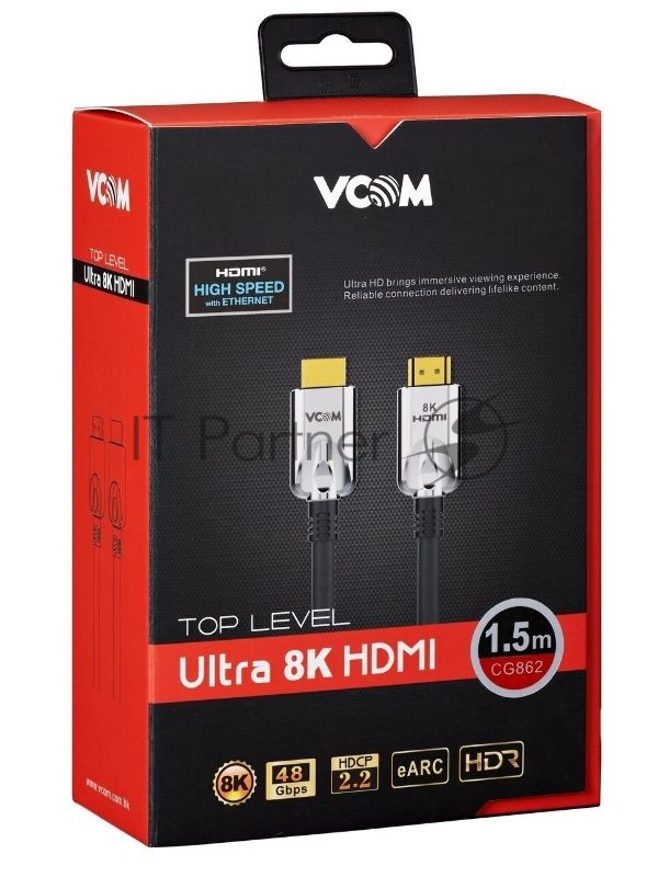 Кабель HDMI 19M/M,ver. 2.1, 8K@60 Hz 1.5m VCOM CG862-1.5M VCOM/TELECOM