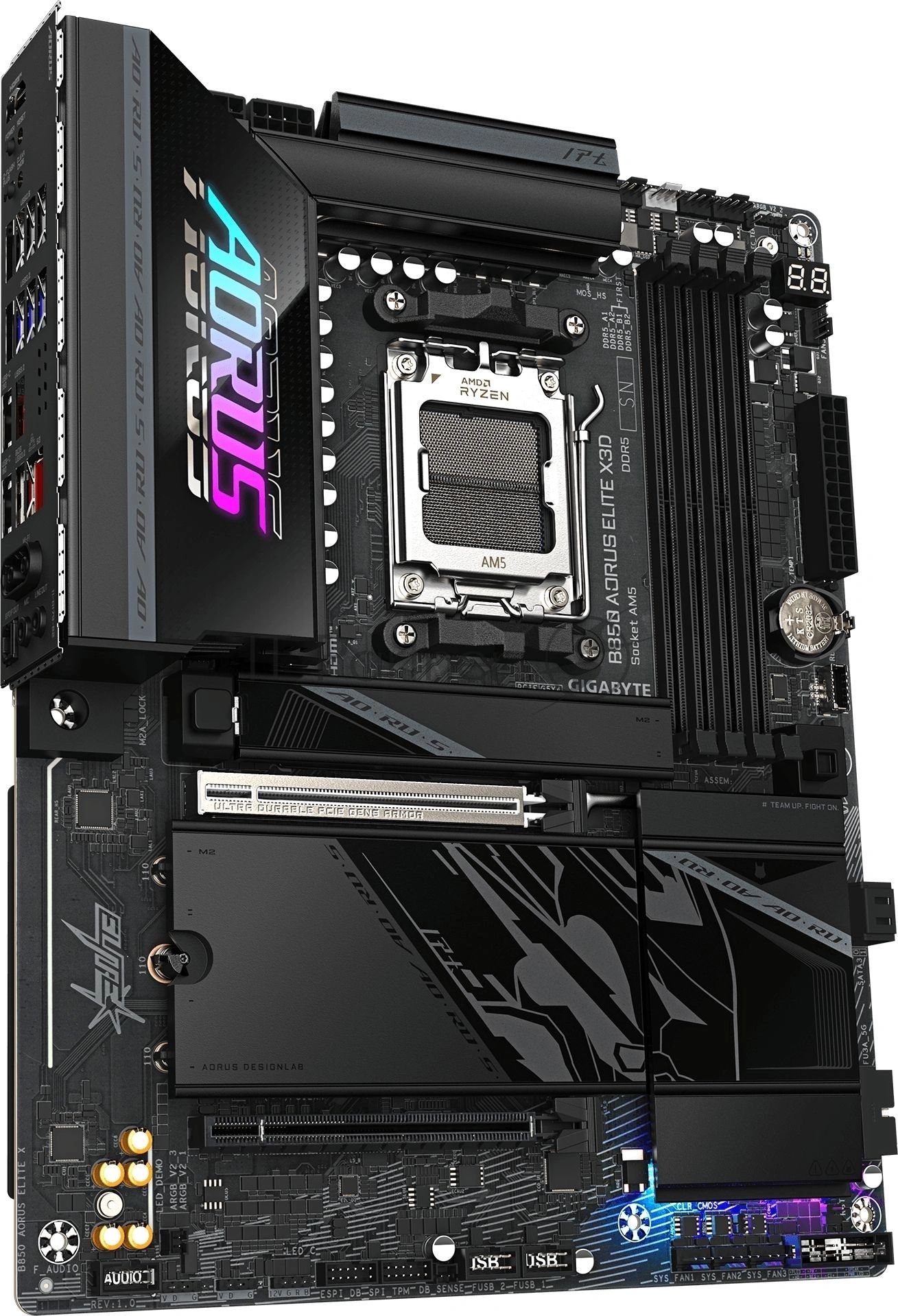 Материнская плата Gigabyte B850 AORUS ELITE X3D, AM5, AMD B850, 4xDDR5, 2xSATA, 4xM.2, 1xPCIe 5.0 x16, 1xPCIe 4.0 x4, 1xHDMI, 1x 5GbE LAN, 2xUSB 3.2 Gen 2 Type-C, 2xUSB 3.2 Gen 2 Type-A, 4xUSB 3.2 Gen 1, 4xUSB 2.0,
