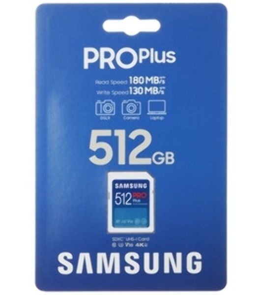 Флеш карта SDXC 512Gb Samsung PRO Plus Class 10, A2, V30, W130МБ/с, R180МБ/с, MB-SD512S/APC