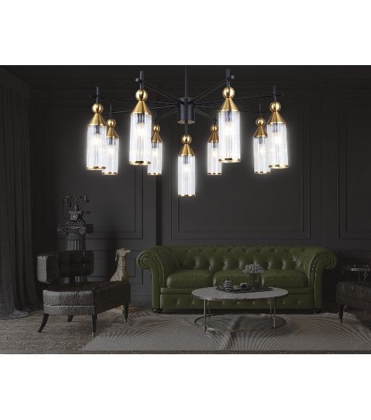 Люстра Ambrella light LH55258/9 BK/BS/CL черный/латунь/прозрачный E14*9 max 40W D770*530