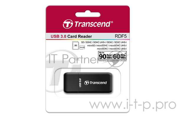 Кард-ридер Transcend RDF5/черный/microSD/microSDHC/microSDXC/SD/USB 3.0/пластик