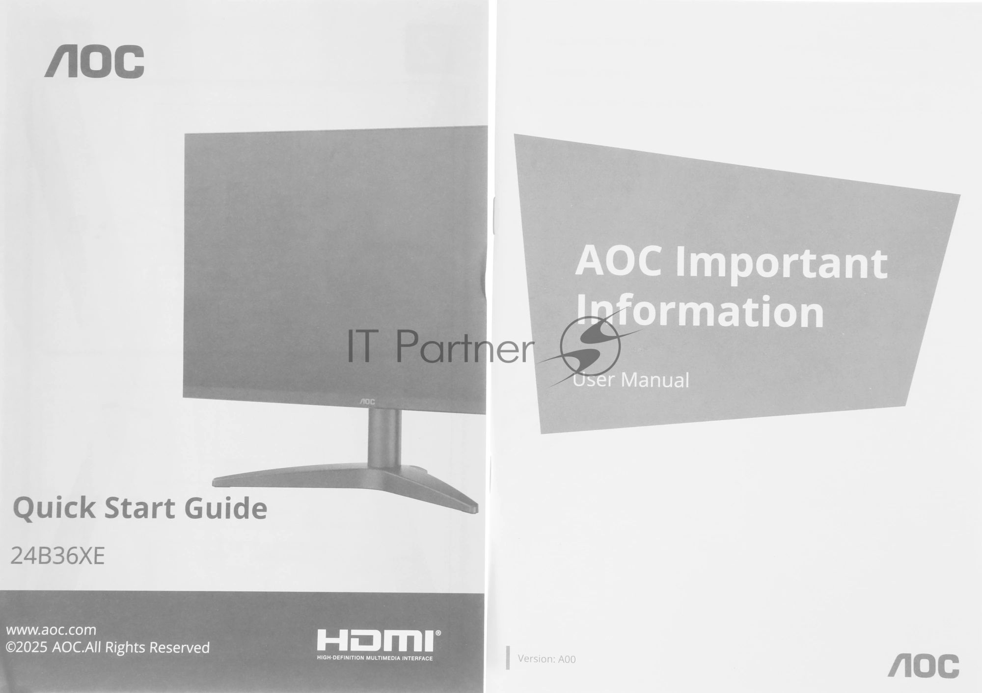 Монитор AOC 23.8" 24B36XE черный IPS LED 16:9 HDMI матовая 300cd 178гр/178гр 1920x1080 144Hz VGA FHD 2.5кг