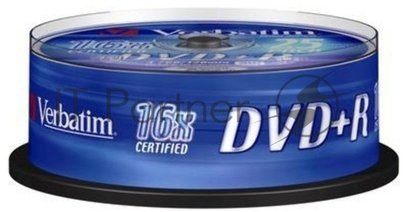 Диск DVD+R Verbatim 4.7Gb 16x Cake Box (25шт) (43500)