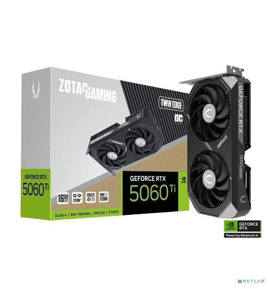Видеокарта Zotac PCI-E 5.0 RTX 5060TI 16GB TWIN EDGE OC NVIDIA GeForce RTX 5060TI 16Gb 128bit GDDR7 2602/28000 HDMIx1 DPx3 HDCP Ret