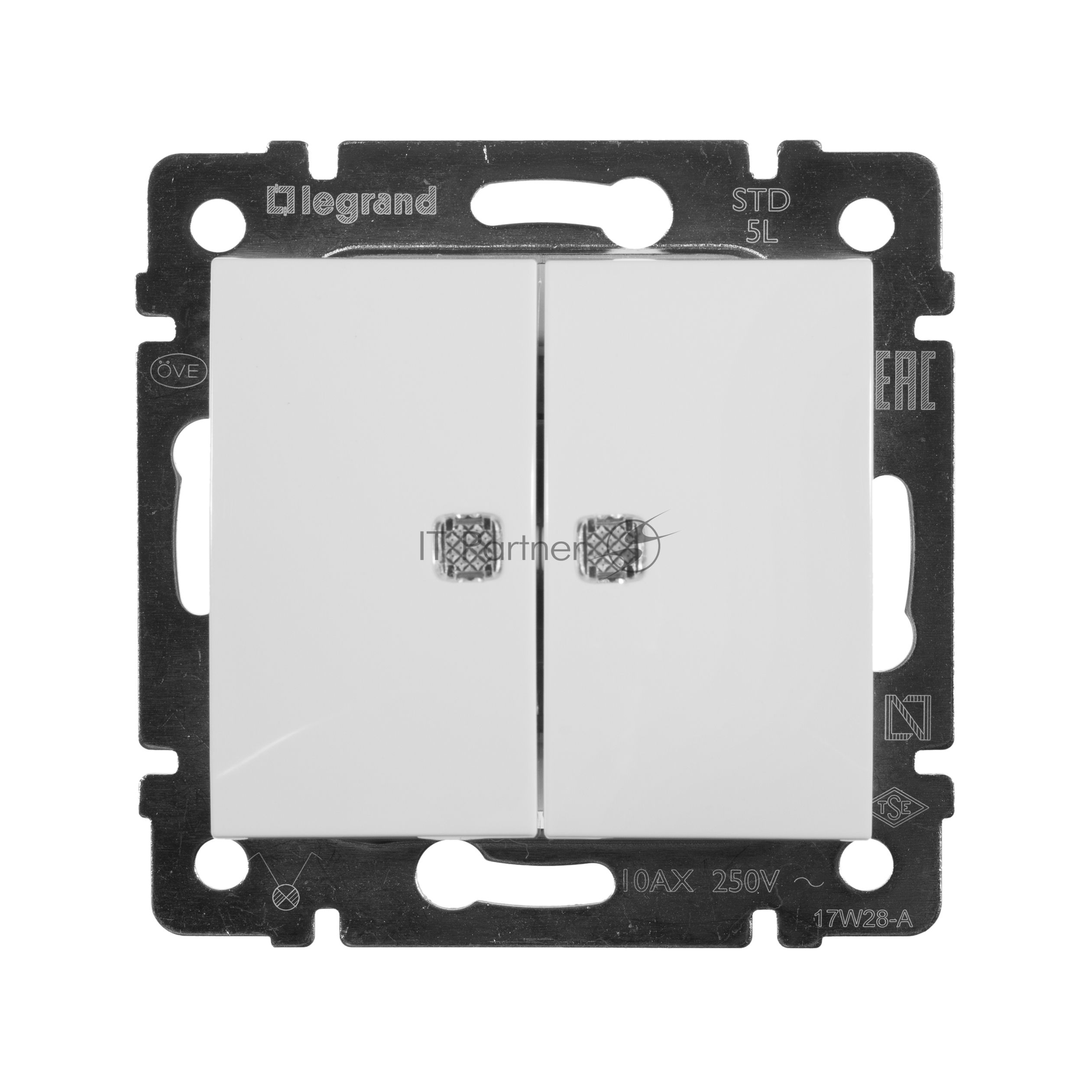 Электроустановочные изделия Legrand Legrand 774428 Выключатель  Valena 10А двухклавишный с подсветкой (белый)