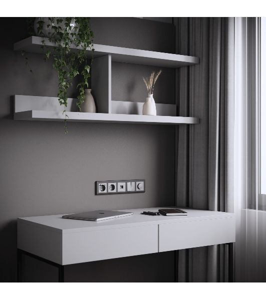 Розетка с заземлением, шторками и USB тип A+C  (серебряный матовый)