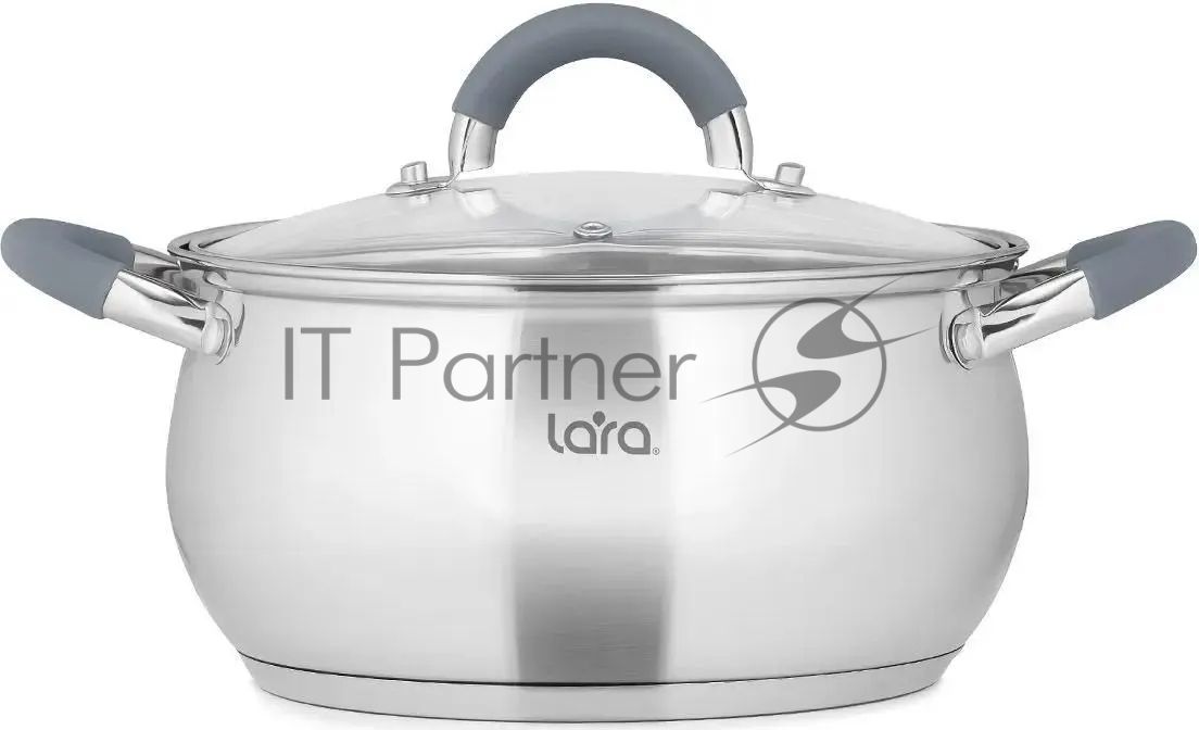 Кастрюля LARA LR02-483 BELL 22x12,5 см, 4,7 л, нержавеющая сталь 316L (хром/никель/молибден), индукционное дно, силиконовая ручка, стеклянная крышка
