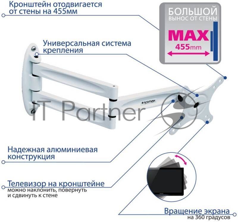 Кронштейн для телевизора Kromax TECHNO-11 белый 10"-32" макс.15кг настенный поворот и наклон
