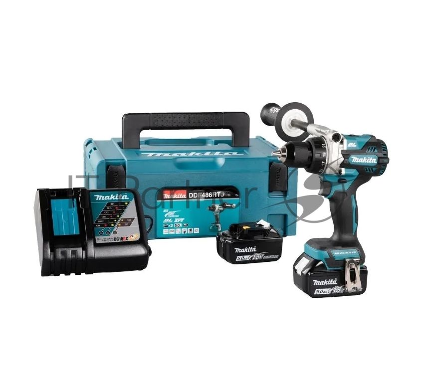 Дрель-шуруповерт Makita DDF486RTJ, 18 В, 5 Ач, 130 Нм, бесщеточный