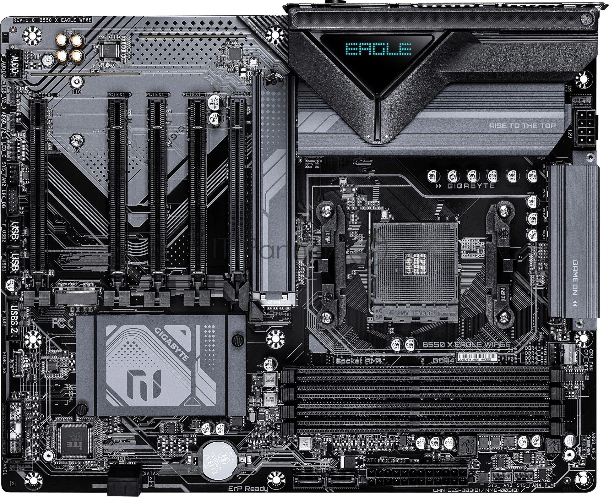 Материнская плата Gigabyte B550 X EAGLE WIFI6E, AM4, AMD B550, 4xDDR4, 4xSATA 6Gb/s, 2xM.2, 1xPCIe 4.0 x16, 4xPCIe 3.0 x1, 1xHDMI, 1x 2.5Gb LAN, 4xUSB 2.0, 3xUSB 3.2 Gen 1, 1xUSB 3.2 Gen 2, 1xUSB Type-C, 3x3.5 мм, 7.1, ATX
