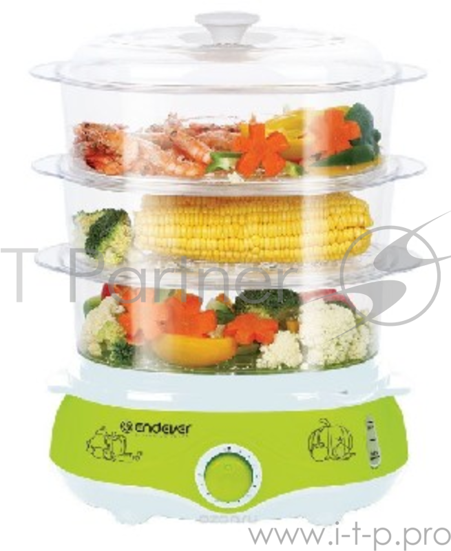 Пароварка электрическая Endever Vita-171, белый/зеленый, мощность 1000 Вт, объем 11 л