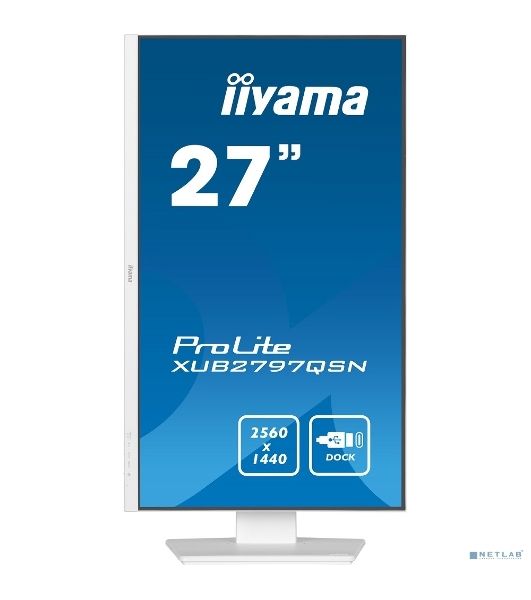 Монитор 27" Iiyama ProLite XUB2797QSN-W2 IPS 2560x1440, 100 Гц, 1 мс, 16:9, 300 кд/м², HDMI 2.0, DP 1.4, 3.5 Jack, USB-C (65 Вт), USB Hub (3x USB 3.0), Ethernet, динамики (2x2 Вт), Adaptive-Sync, белый