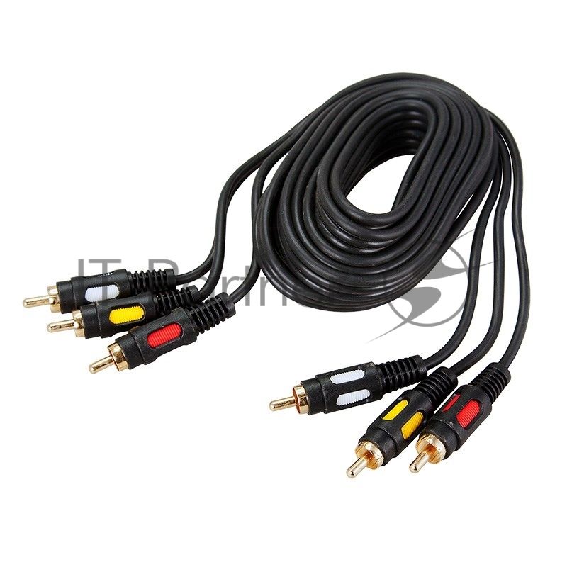 Шнур Rexant 3 RCA - 3 RCA, длина 5 м етров, черный (GOLD)