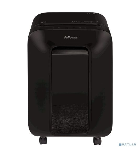 Шредер Fellowes PowerShred LX200 черный (секр.P-4)/перекрестный/12лист./22лтр./скрепки/скобы/пл.карты