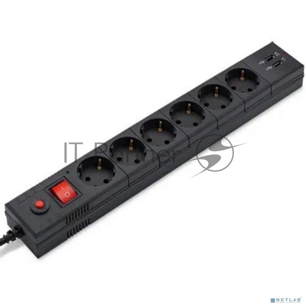 Сетевой фильтр Buro BU-SP3 USB 2A-B 3 м, 6 розеток, черный, коробка