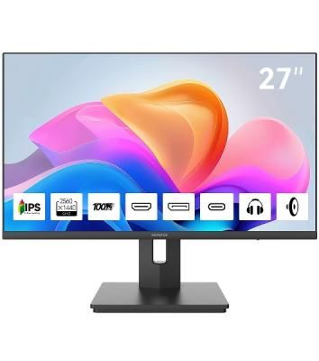 Монитор 27" Aiwa MQ274A IPS 2560x1440, 100 Гц, 4 мс, 16:9, 300 кд/м², HDMI 2.0, DP 1.2, USB-C (15 Вт), 3.5 Jack, динамики (2x3 Вт), FreeSync, G-Sync, черный