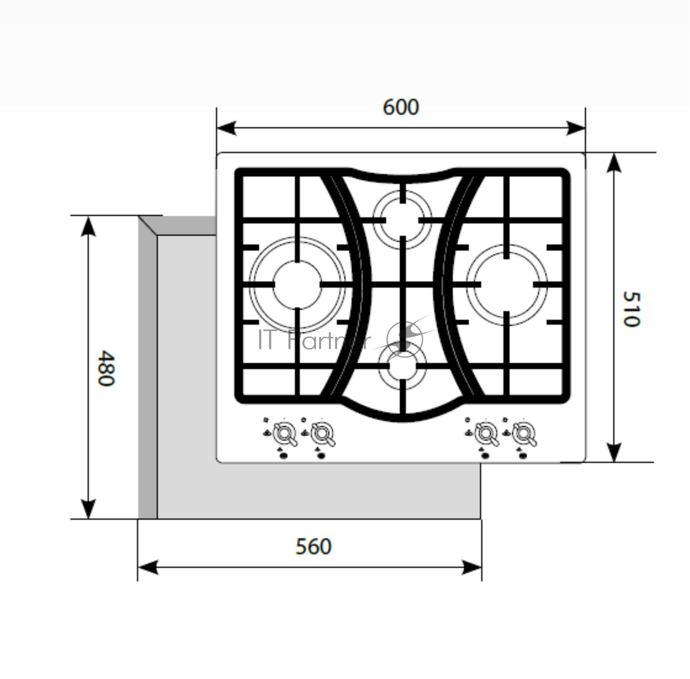 Газовая варочная поверхность Lex GVE 643C IV, 4 конфорки, эмаль, 9250 Вт