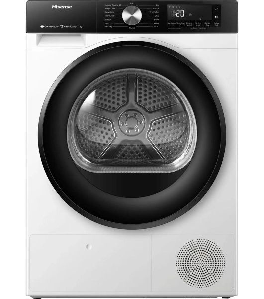 Сушильная машина Hisense DH3S702UWDE белый, 7 кг, сушка - конденсационная, программ - 16, 59.5 x 84.5 x 54 см