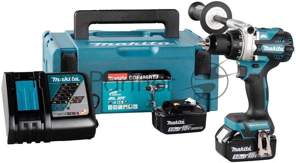 Дрель-шуруповерт Makita DDF486RTJ, 18 В, 5 Ач, 130 Нм, бесщеточный