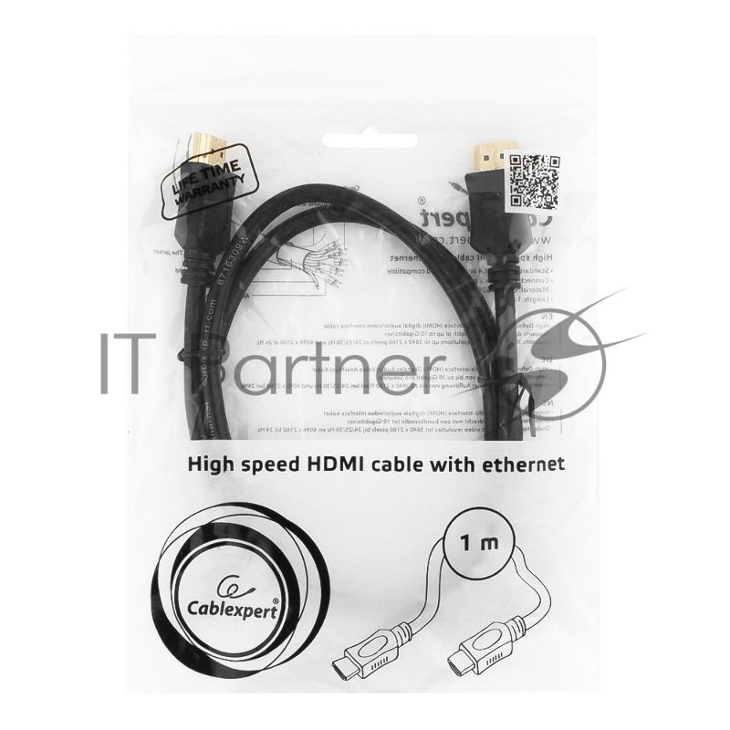 Кабель Cablexpert HDMI CC-HDMI4L-1M, 19M/19M, v2.0, серия Light, позол.разъемы, экран, 1м, черный, пакет