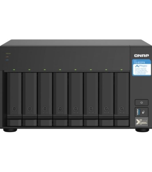 Сетевое хранилище без дисков SMB QNAP TS-832PX-4G 8-Bay NAS, AL324 64-bit quad-core 1.7GHz, 4Gb DDR4 SO-DIMM RAM (up to 1x16 Gb), 8 x 3.5"/2.5" drive slots, 2 x 10GbE SFP+ LAN, 2 x 2.5 GbE LAN, 3 x USB 3.2, PCIe slotGen.2 x 2, 3xUSB 3.2